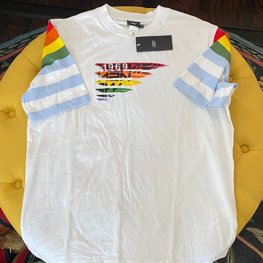 Colorful Striped White Men's Tee